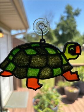 Vintage Turtle Sun catcher faux stained glass- window ornament decor